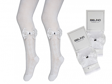 Белые жаккардовые колготки с аксессуаром для девочки  BELINO