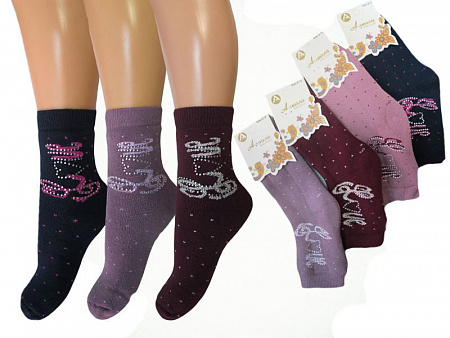Махровые носки со стразами для девочки  A.VEASA